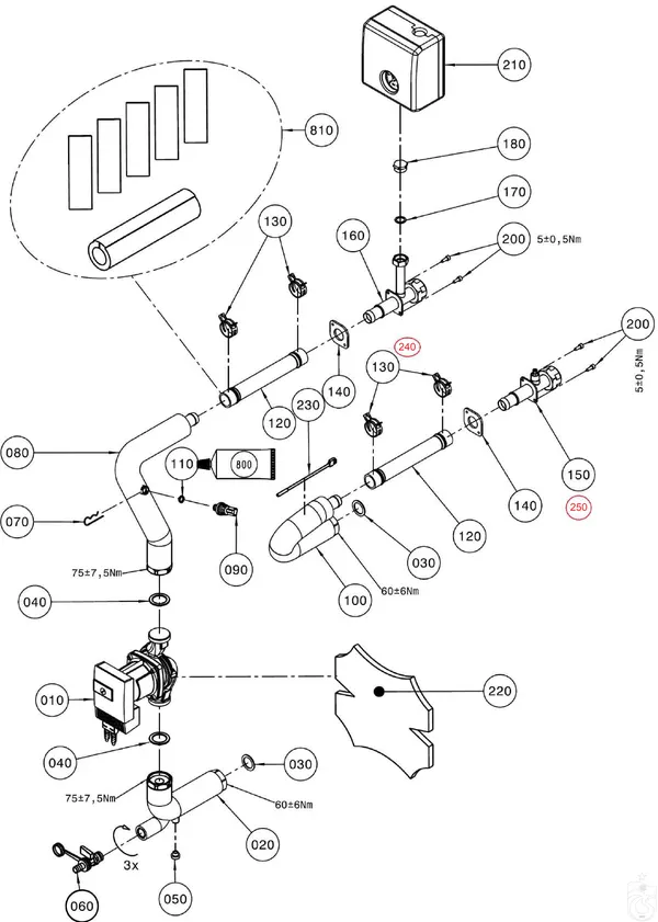 Exploded view Wolf BWS-1-06/08/10/12/16: Aansluitdelen